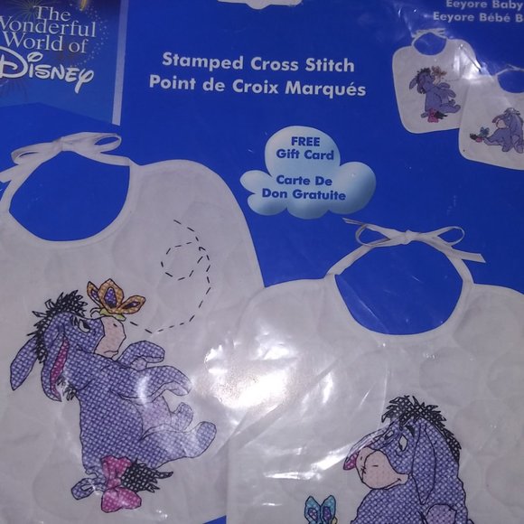 Disney Janlynn Stamped Cross Stitch Kit Eeyore/Butterflies Baby Bibs NEW-OPENBAG - Picture 2 of 5